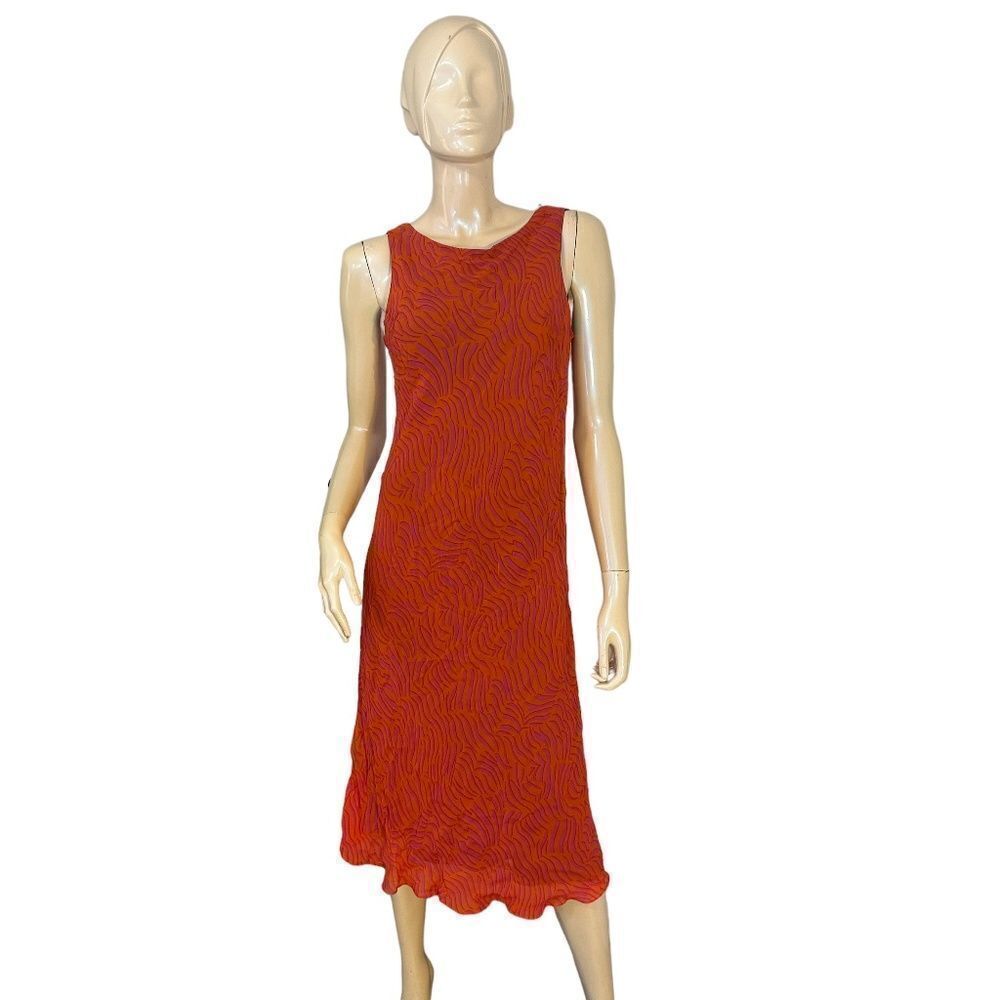 Vintage Pink and Orange Patterned High Neck Maxi Dress